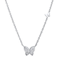 PalmBeach Jewelry .16 TCW Cubic Zirconia Silver Butterfly Necklace 18&quot;-20&quot; - £23.67 GBP