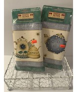 DEBBIE MUMM TEA POTS , CUPS, AND BUMBLE BEES  DENIM BLUE TRIM WALLPAPER ... - $8.00