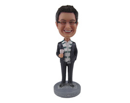 Custom Bobblehead Man Wearing A Formal Outfit With Classy Shoes And A Scarf Arou - £69.62 GBP