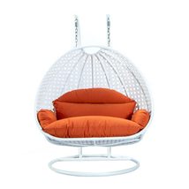 LeisureMod Outdoor White Wicker Hanging Double Egg Swing Chair in Orange - £904.11 GBP
