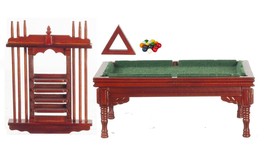 Dollhouse Miniatures - Pool Table Set - Mahogany - 1:12th Scale - $36.99