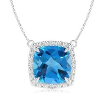 ANGARA Natural Swiss Blue Topaz Beaded Halo Necklace in Silver (Size-9mm) - £227.99 GBP+