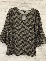 LM by Lola Morena Pull Over Top tunic Women&#39;s Size L black Geometric Pat... - £8.37 GBP