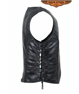Womens Longer Black Leather Vest Concealed Pockets With Braid Adjustable... - $98.77 CAD+