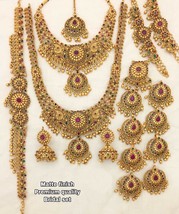 Bollywood Stil Vergoldet Indisch Schmuck Halskette Ohrringe Armband Gürtel Set - £74.62 GBP