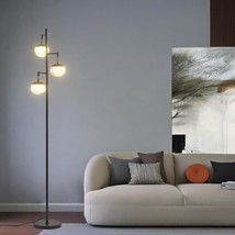 Modern Globe Floor Lamps For Living Room, Crystal Mid Century Floor Lamp With 3  - £81.52 GBP