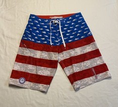 Pelagic Sharkskin Size 32 American Flag Stars &amp; Stripes Fishing Board Shorts - £15.24 GBP