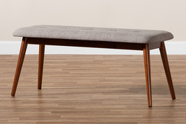Elara II Light Gray Fabric Upholstered Medium Oak Dining Bench - $2,521.33 MXN