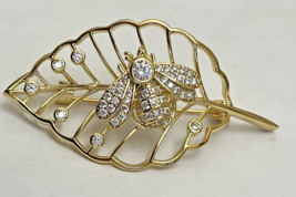 14K Yellow Gold Plated 2Ct Round SimulatedRhinestones Bee Insect Bug  Brooch Pin - £114.47 GBP