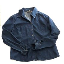 St Johns Bay Womens Denim Button Down Shirt jacket long sleeve Large cotton - $9.46