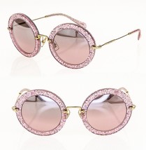 MIU MIU NOIR 13N Pink Glitter Spark Gold Retro Round Mirrored Sunglasses MU13NS - £266.63 GBP