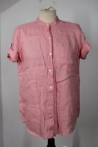 J Jill S Pink Linen Collarless Button-Front Short Sleeve Top - £20.49 GBP