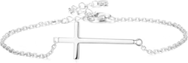 925 Sterling Silver Religious Sideways Cross Bracelet for Women Men Cros... - £24.88 GBP