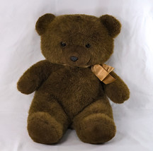 Fine Toys Plush Bear Brown With Tan Bow 13&quot; Tall Sitting Vintage 1959 - £28.52 GBP