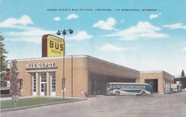 Cheyenne Wyoming Union Pacific Bus Station Vintage Bus Linen Postcard Unposted - £7.90 GBP