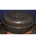 Vintage Black Speckled Graniteware Roaster W/Lift Out Rack 17&quot; Oval - €17,06 EUR