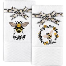 2 Pack Bee Hand Towels 100% Cotton Summer Bee Happy Embroidered Premium Luxury D - $27.99