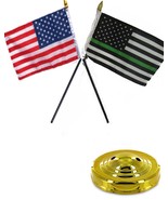 RFCO USA American &amp; Thin Green Line USA 4&quot;x6&quot; Flag Desk Set Table Stick ... - $9.40 CAD