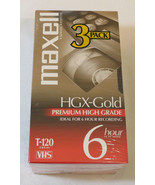 Maxell Video Cassette 3 Pack HGX-Gold Premium High Grade 6 Hour T-120 bl... - £18.30 GBP