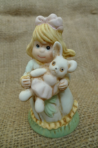 Old VTG Decor Pottery Girl with Toy Rabbit Bunny Figurine Collectibles - £9.91 GBP