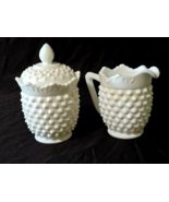 Vintage FENTON  Drip Edge Creamer And Sugar Bowl Set HOBNAIL WHITE Milk ... - $37.56 CAD