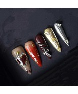 Gothic Red and Metallic Press On Nails with Charms and Star Accents Mani... - $29.99
