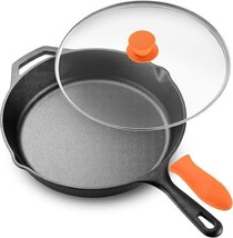 cast iron skillet pan with lid Pre-Seasoned 30cms Non-Stick Cooking &amp; Fr... - £80.12 GBP