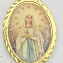 Mary Mother Of Jesus Gold Tone Catholic Pendant Charm Vintage Christian Oval - £10.96 GBP