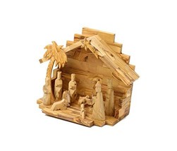 SpringNahal Olive Wood Crib 7&#39;&#39; Bethlehem Christmas Nativity Set Crib Tree from  - £38.08 GBP