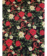 Santee Prints Premium Cotton Fabric - Poinsettia &amp; Holly on Black by the... - $91.32 MXN