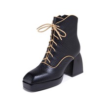 Punk Leather Autumn and Winter Women&#39;s Boots High Heels Women&#39;s Shoes Black Shor - £114.14 GBP