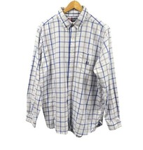 CHAPS Shirt Mens XL Blue White Plaid Button Down Long Sleeve Vintage Casual - $17.56