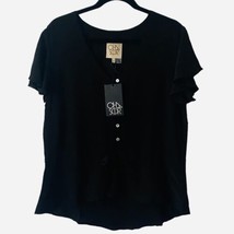 Chaser Black Button Down Flutter Sleeve Shirt Womens Size Medium NWT - $14.49