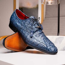 Apricena Genuine Caiman Crocodile Dress Derby's Shoes Navy image 9