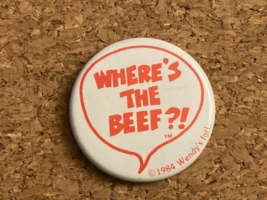 Vtg 80s Wendy's Where's The Beef Pinback Button Spell Out Slogan Adverti... - $5.00