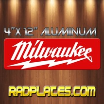 Milwaukee Tools  4&quot; x 12&quot; Aluminum Metal Wall Sign Garage Man Cave Tool Room Red - £15.45 GBP