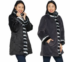 Dennis Basso Reversible Stand Collar Coat w/ Faux Fur Trim   Small - £93.01 GBP