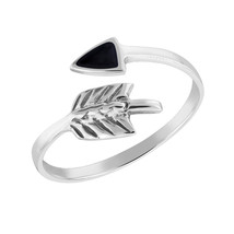 Fearless Wanderlust Arrow with Black Onyx Wrap Sterling Silver Ring-8 - £11.21 GBP