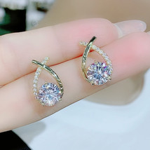 Exquisite Small Ear Studs High-Grade Light Luxury Zircon Super Flash Des... - £7.72 GBP