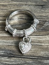 925 Sterling Silver Ring Size 7 Judith Ripka Cubic Zirconia Heart Dangle - £27.75 GBP