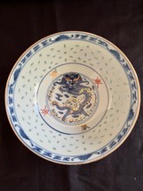 Antique Chinese Blue &amp; White Dragon tranlucent Porcelain large Rice bowl. Marked - £71.20 GBP
