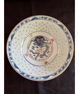 Antique Chinese Blue &amp; White Dragon tranlucent Porcelain large Rice bowl... - £64.10 GBP
