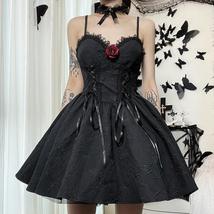 Goth Print Rose Lace Up A Line Backless Fashion V-Neck - £5.17 GBP+