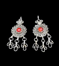 Ancient Berber Metal earrings from Morocco, Berber silver  earrings with glass,T - £57.42 GBP