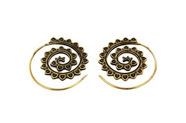 Indian Spiral Earrings, Tribal Creole Hoops, Brass Jewelry - £11.94 GBP
