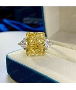 6Ct Radiant Cut Simulated Canary CZ Three Stone Wedding Ring 925 Sterlin... - £70.34 GBP