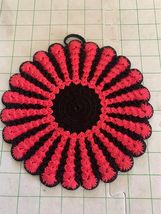 Vintage red &amp; black hand crocheted potholder  - £4.79 GBP