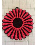 Vintage red &amp; black hand crocheted potholder  - £4.74 GBP