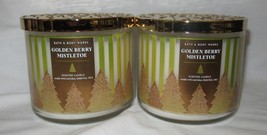 Bath &amp; Body Works 3-wick Scented Candle Set Lot Of 2 Golden Berry Mistletoe - £54.37 GBP