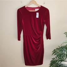 NWT Eliza J | Red Velvet Sheath Cocktail Dress with Side Ruching, womens size 8 - £68.83 GBP